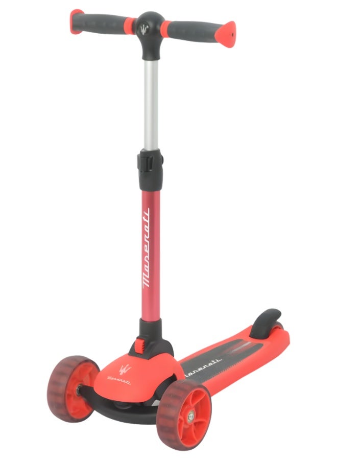 DAT Maserati Kids 3-Wheel Scooter with Flashing PU Wheels, Lean-to-Steer, Foldable Design, Height Adjustable Handlebar, Rear Brake, 48 kg Capacity (58 x 32 x 70 cm) - Image 1